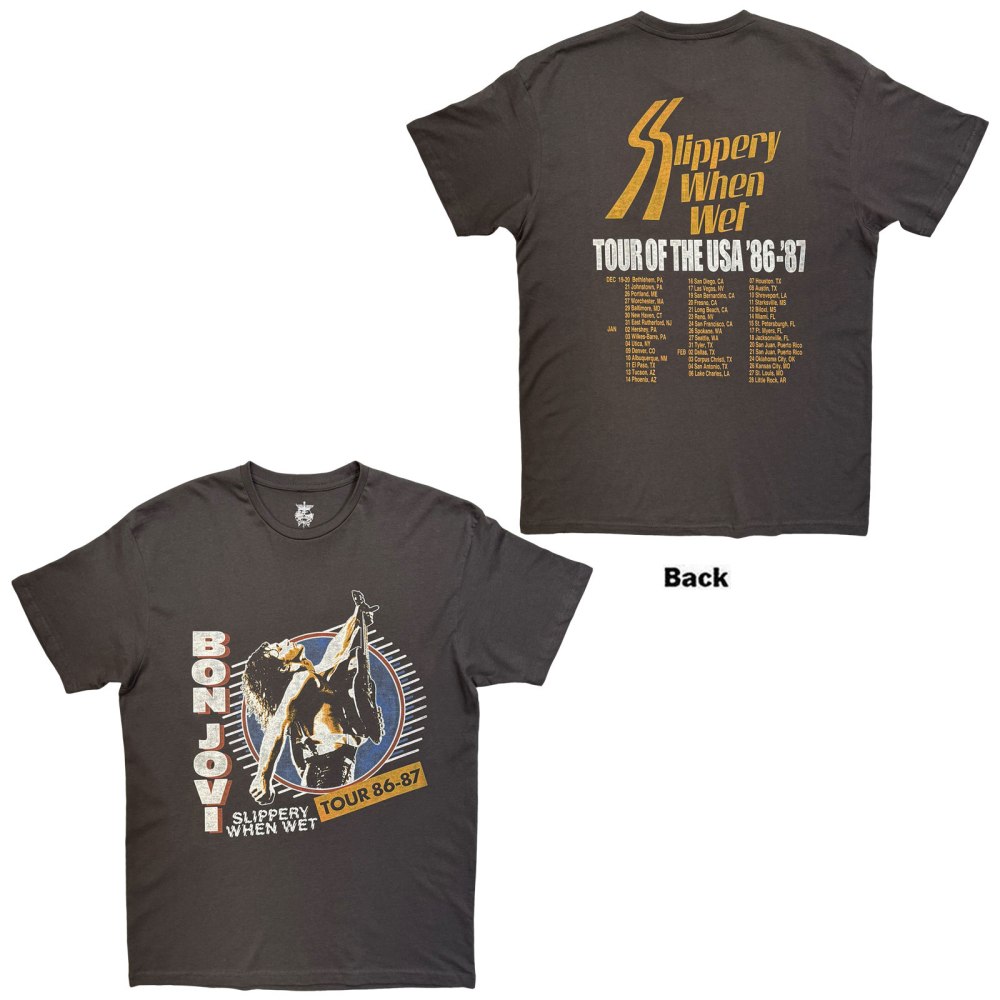 Bon Jovi - Slippery When Wet Tour '86'87 Herren TShirt - Grau